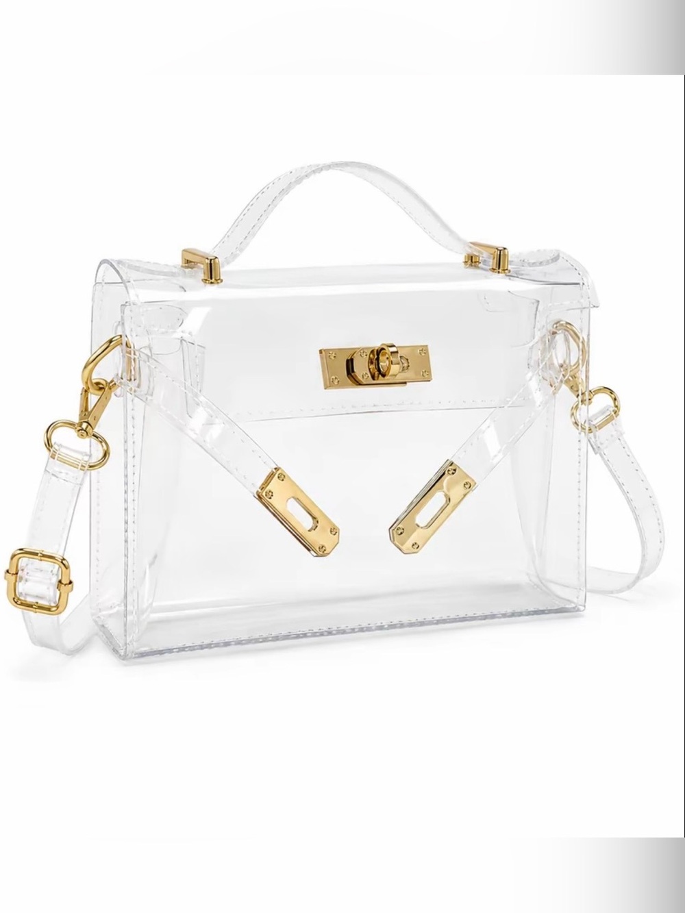 Clear Transparent Jelly Crossbody/Shoulder Satchel Bag with Gold Hardware